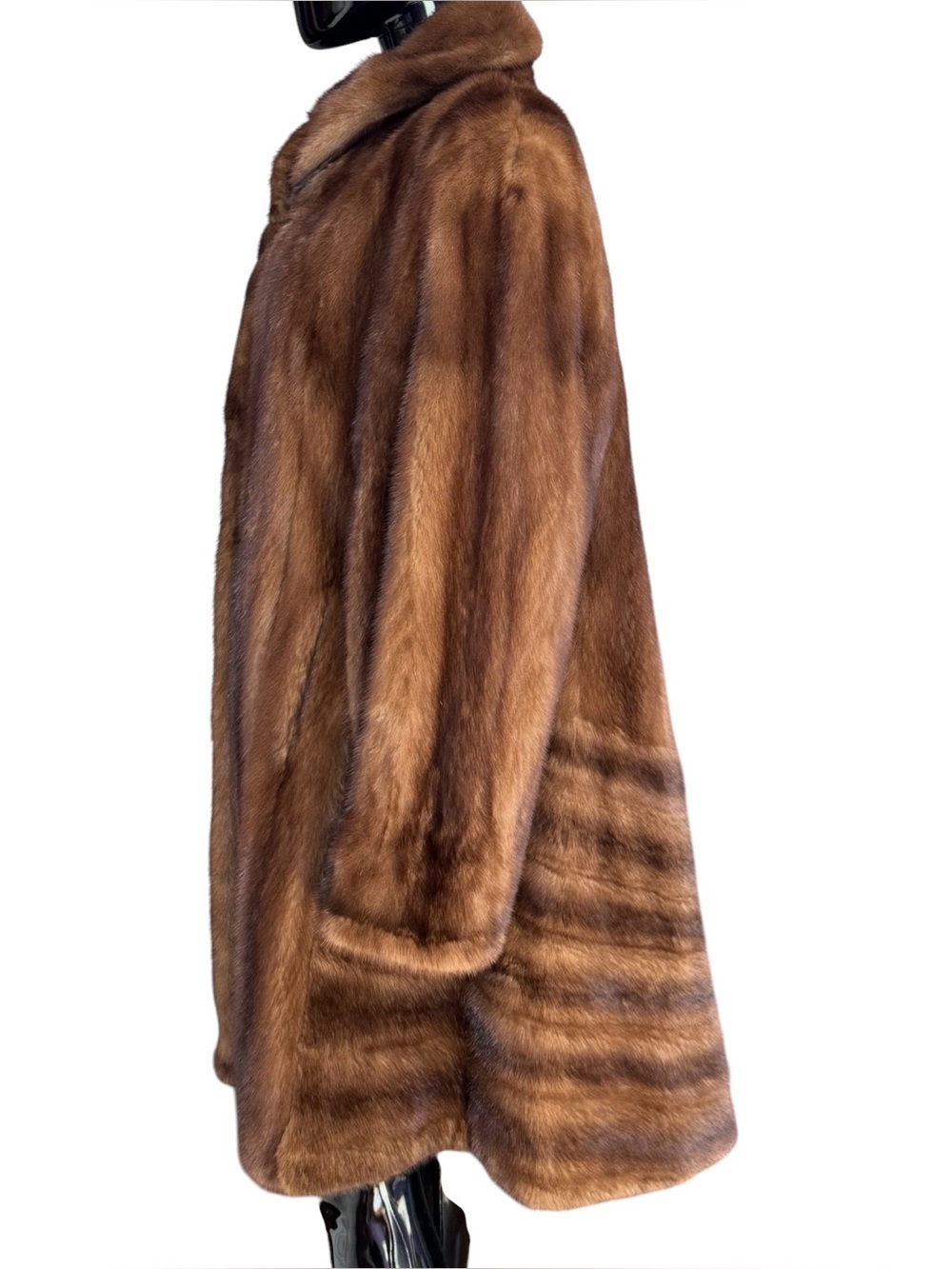 Luxurious Brown Mahagony mink Fur Coat swing style horizontal pennels XL